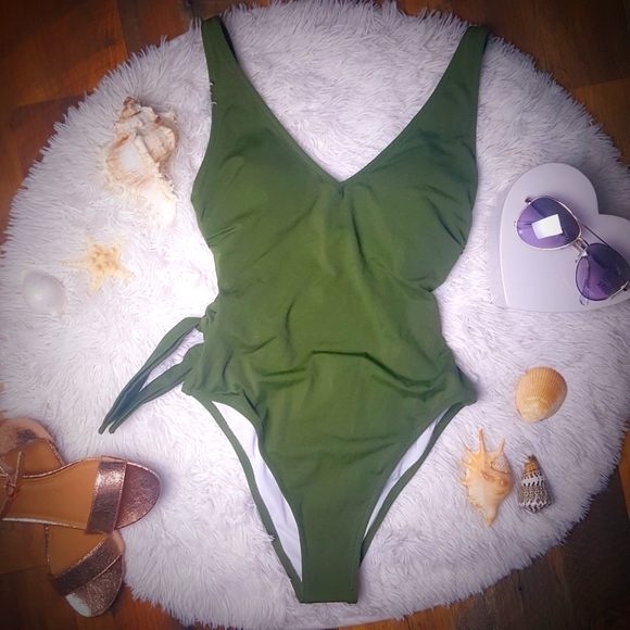 Shade & Shore Other - Shade & Shore Army Green Front Tie One Piece